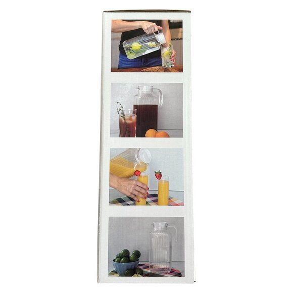 Sedona Kitchen 58oz Ribbed Clear Glass Pitcher with Lid Hot Cold Drinks - Picture 5 of 5